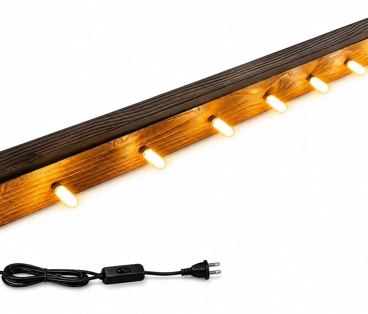 Krofto 36" Handmade Rustic Pine Wood LED Light – Linear Wall Mount & Ceiling Pendant Fixture with Warm Replaceable Bulbs – 3ft Wooden Beam for Living Room & Cabin (Walnut Finish)