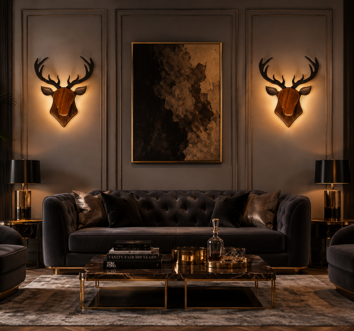 Krofto Large Pine Wood Handmade Deer Head Wall Mount & Ambient Backlight – 24