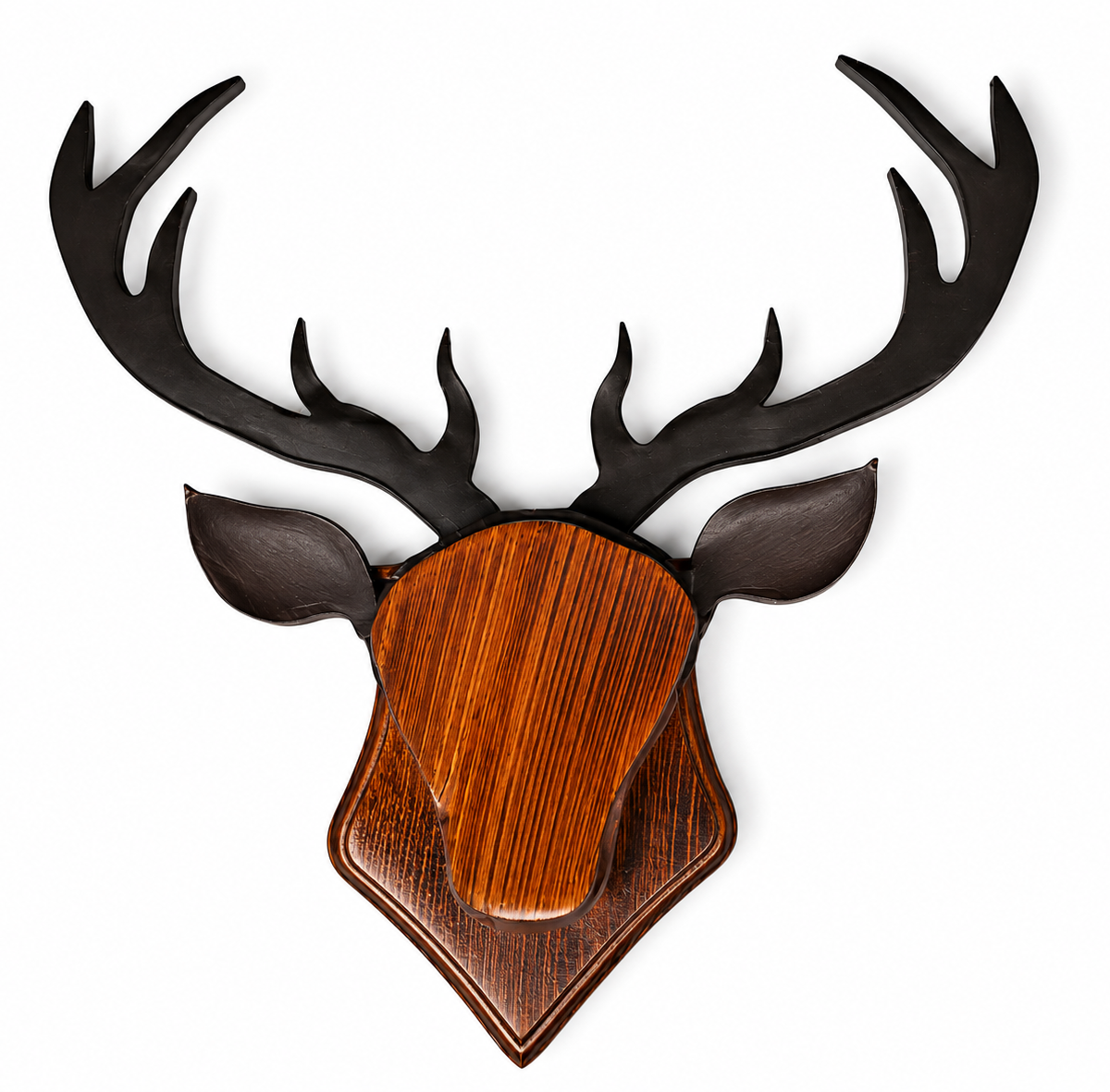 Krofto Large Pine Wood Handmade Deer Head Wall Mount & Ambient Backlight – 24" x 26" Faux Taxidermy Wooden Decor for Cabin, Living Room & Office