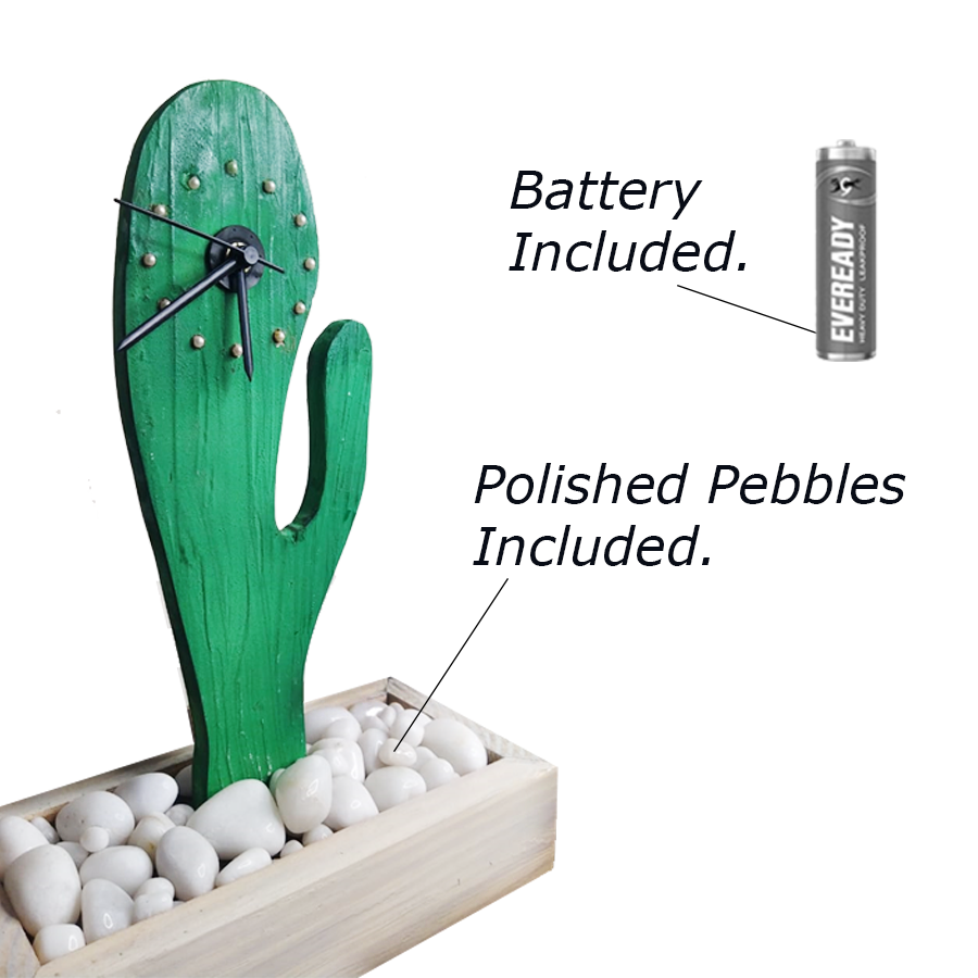 Handcrafted Wooden Desk Clock with Pebble Planter Base — Image 5